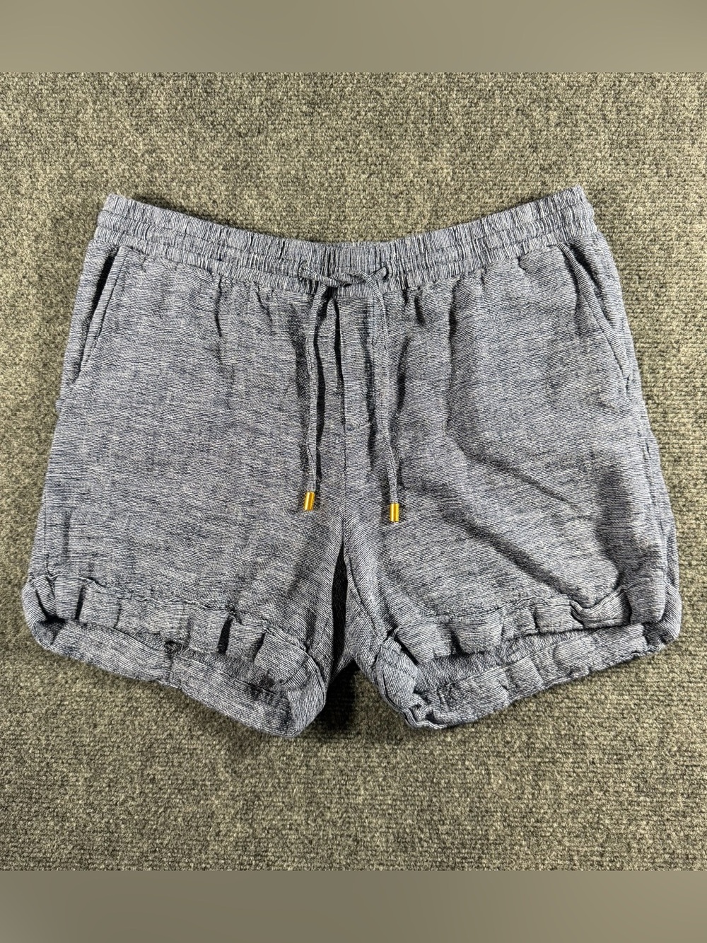 Ellen Tracy Linen Pull On Shorts Blue Large Natural Minimalist Summer Vacation